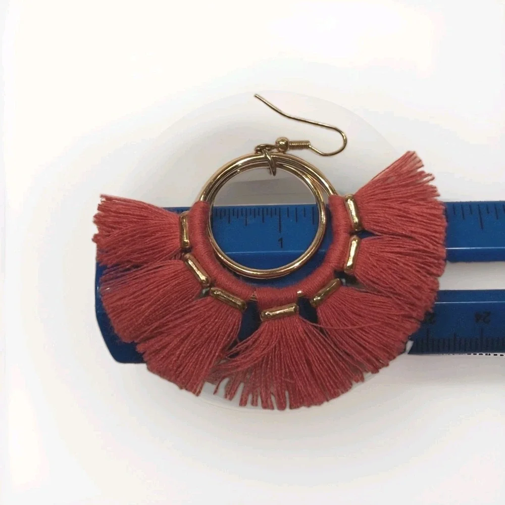 Hoop Fan Tassel Earring Fringe Circle Round Drop Straw Boho Earrings